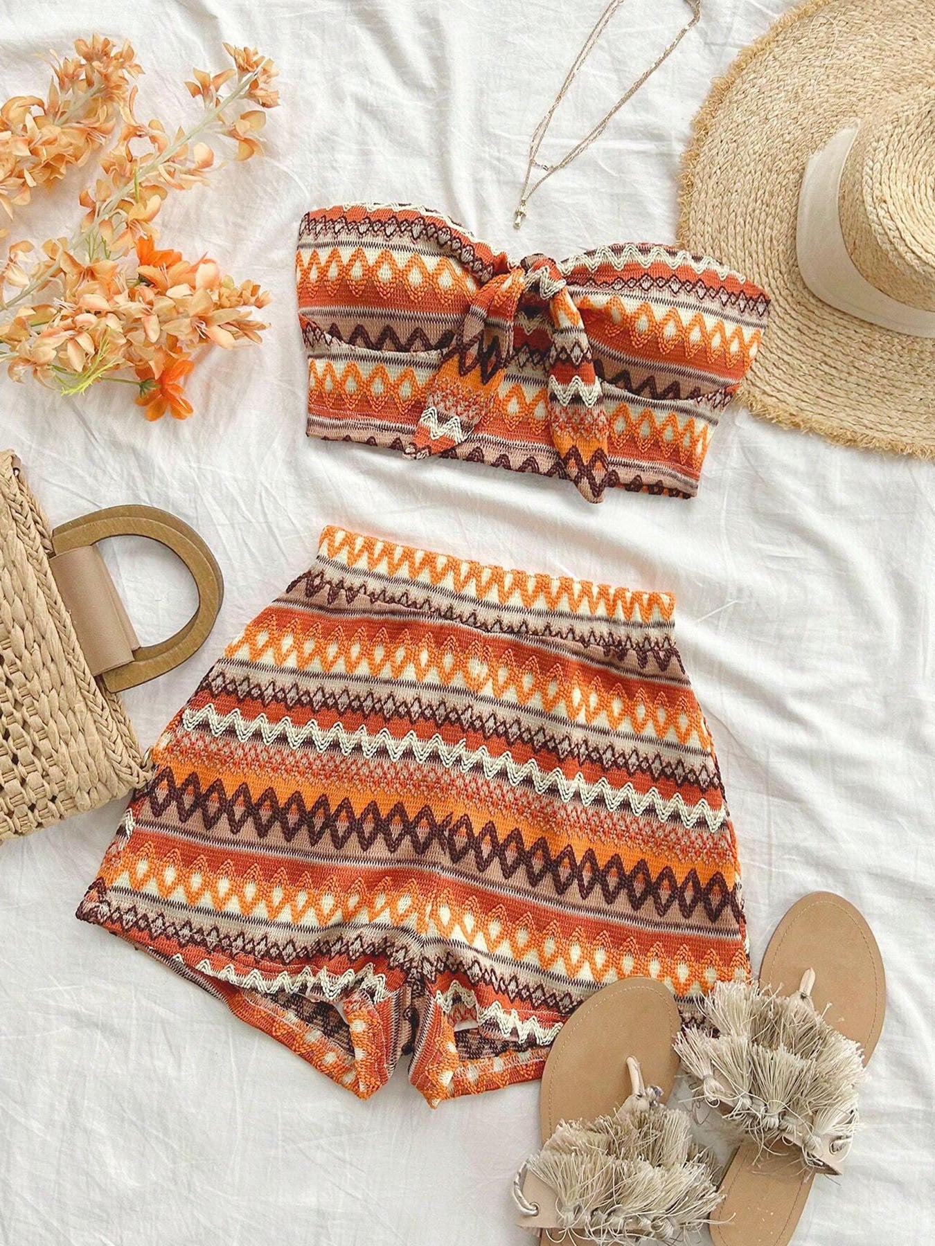 Women's Sexy 2pcs Set Summer Colorful Striped Elastic Suitable For Vacation And Daily Travel