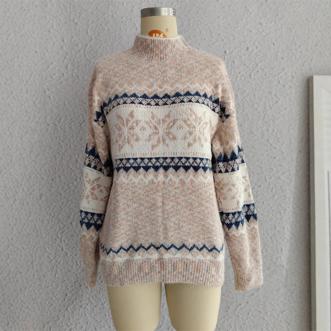 Half Turtleneck Chenille Snowflake Sweater