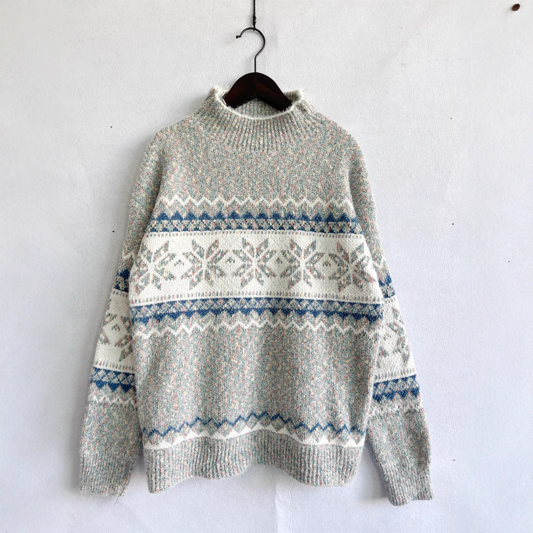 Half Turtleneck Chenille Snowflake Sweater