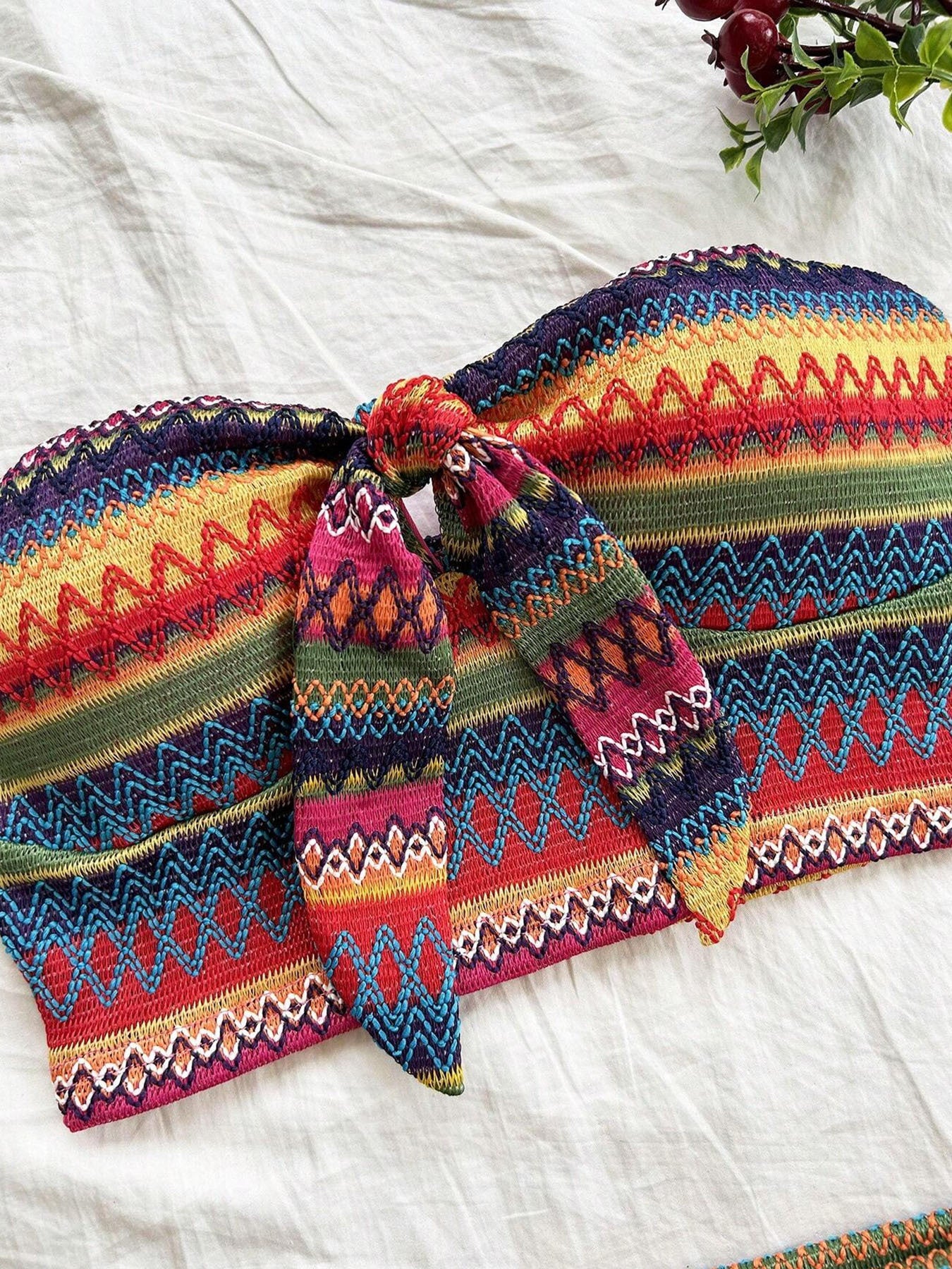 Women's Sexy 2pcs Set  Summer  Colorful Striped Elastic Suitable For Vacation And Daily Travel