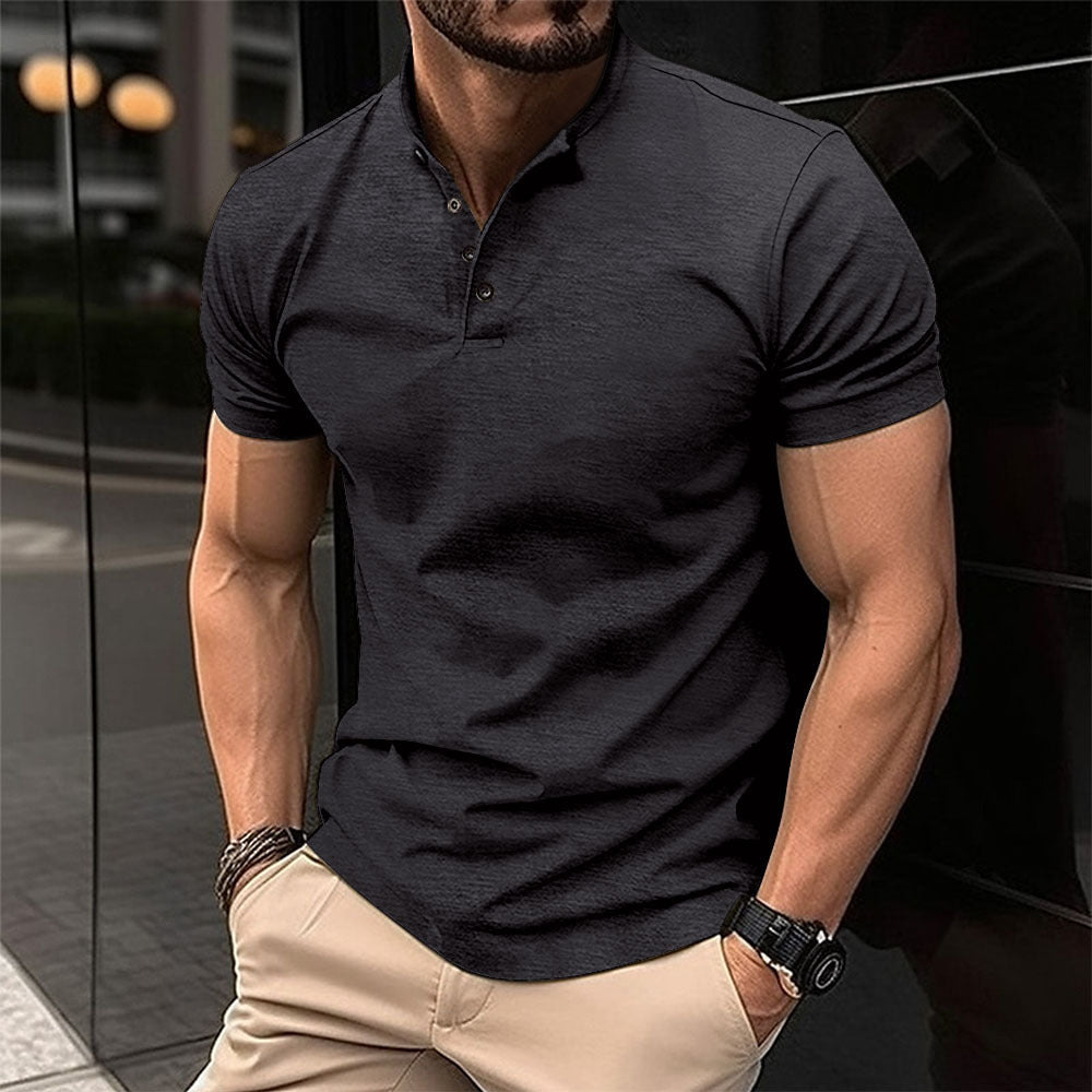 Men's Button Henry Collar Sports Polo Shirt Summer Short-sleeved Tops