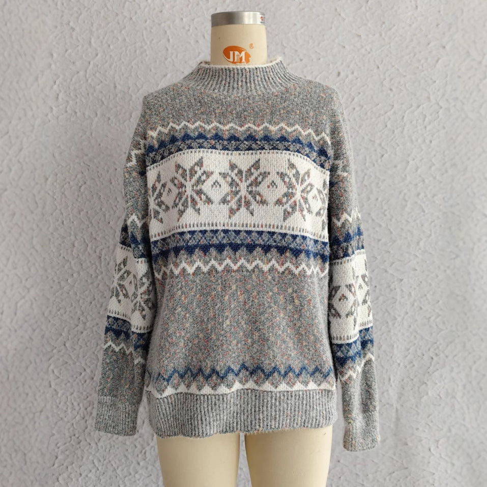 Half Turtleneck Chenille Snowflake Sweater