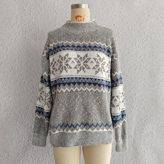 Half Turtleneck Chenille Snowflake Sweater