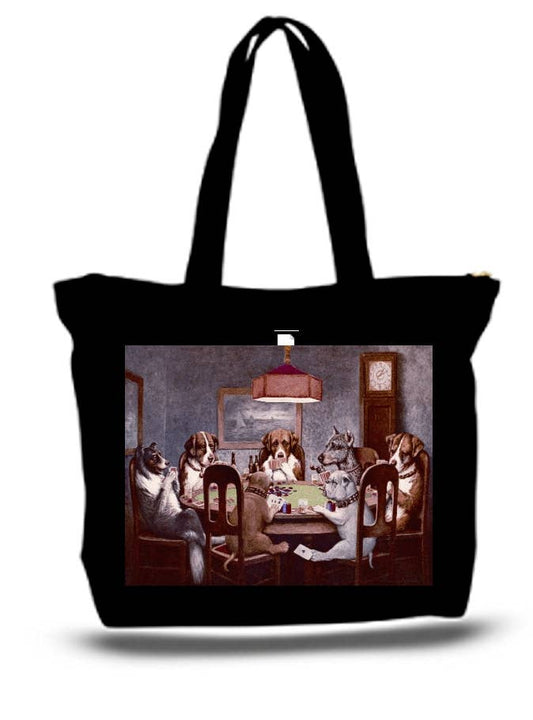 7 Dogs Playing Cards Large Tote Grocery & Stuff Bag