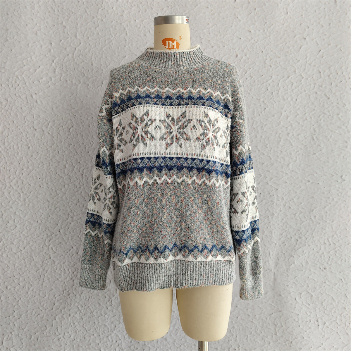 Half Turtleneck Chenille Snowflake Sweater