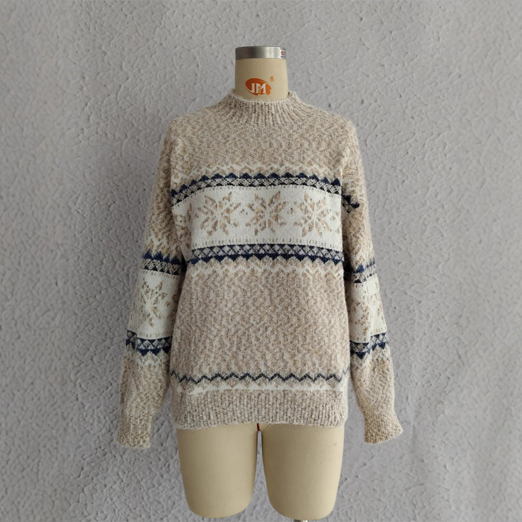 Half Turtleneck Chenille Snowflake Sweater