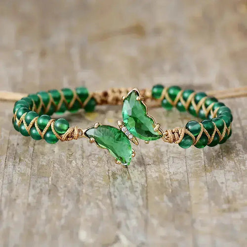 Green Agate Crystal Butterfly Bracelet