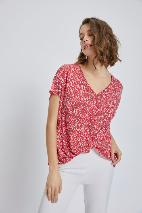 Dolman short sleeve V neck top