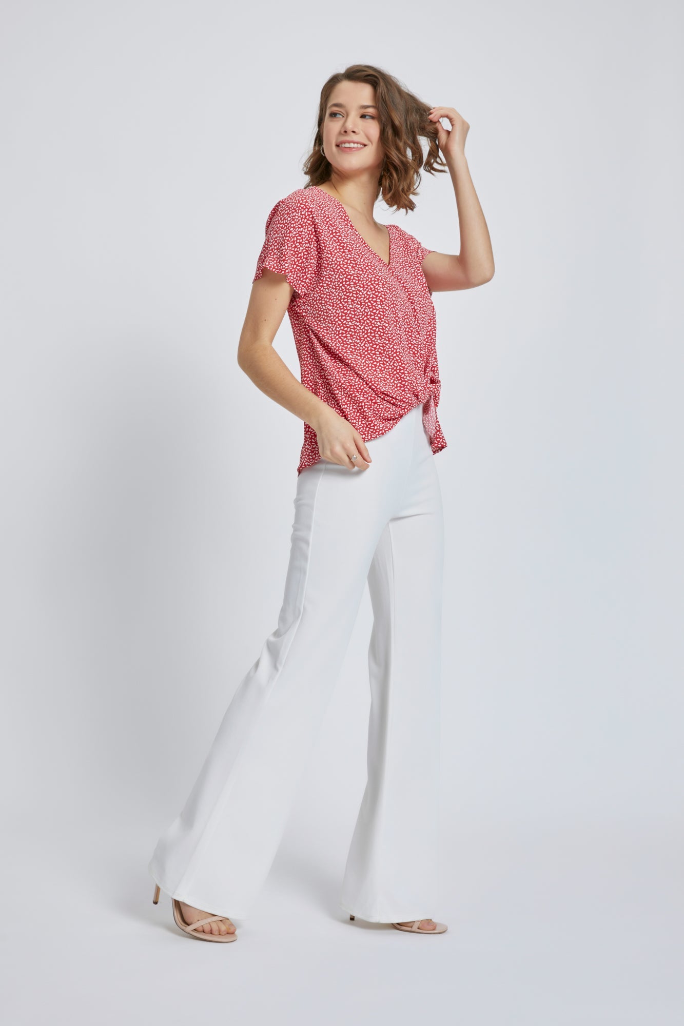 Dolman short sleeve V neck top