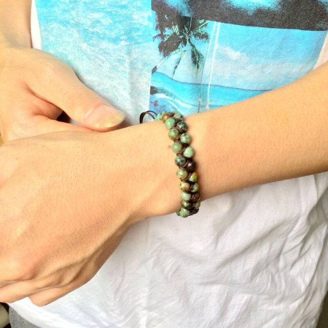 Men Bracelet Cool African Stone Beads Braided Cuff