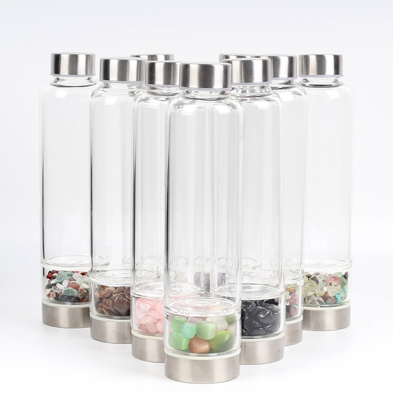 Natural Quartz Crystal Glass Water Bottle