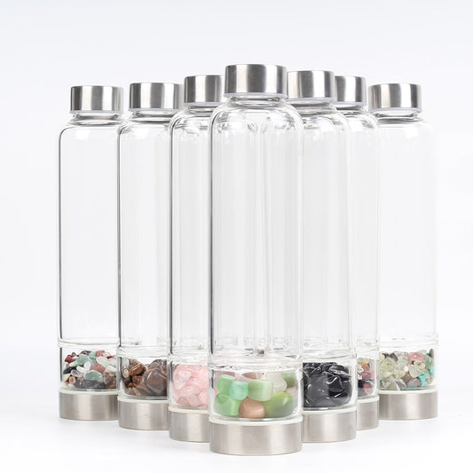 Natural Quartz Crystal Glass Water Bottle