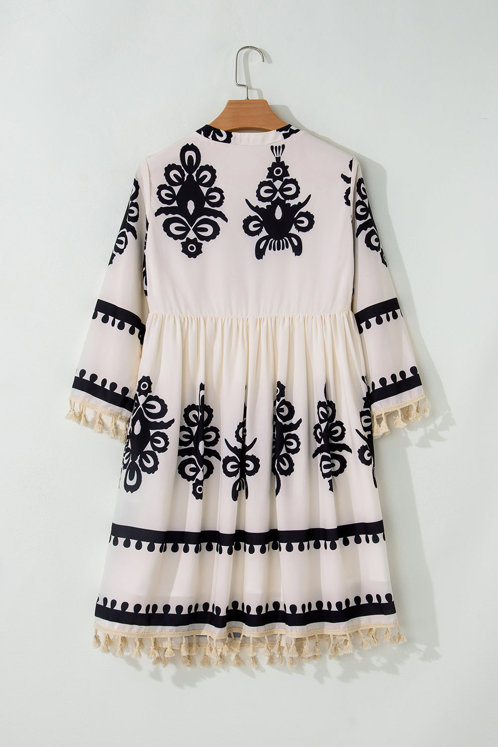 Western Pattern Tasseled Notch Mini Dress