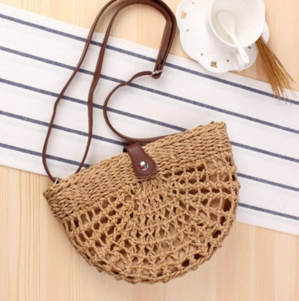 Half Moon Straw Crossbody Bag