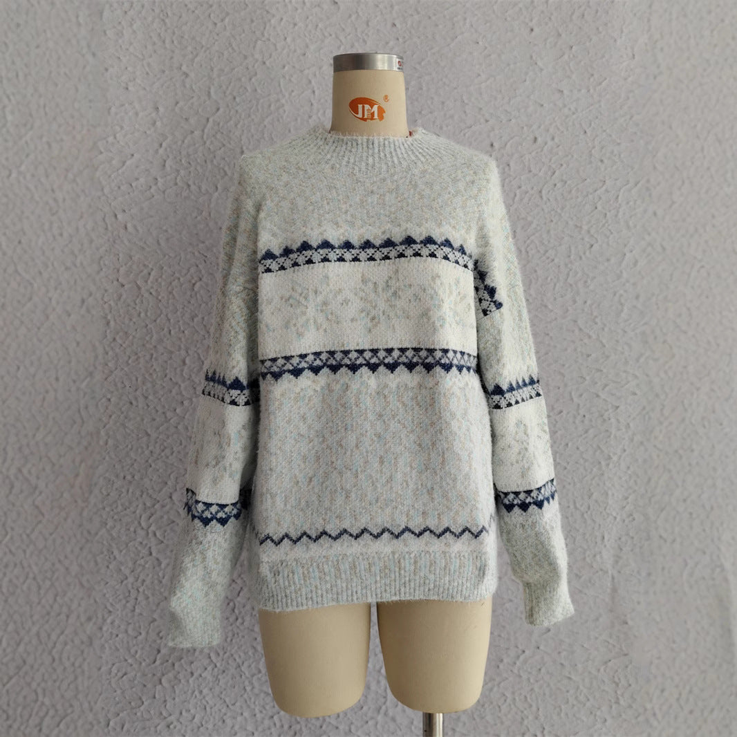 Half Turtleneck Chenille Snowflake Sweater