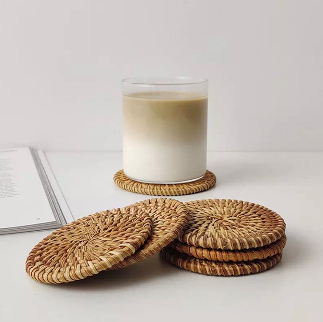 Rattan Coasters, Table Décor Set of 4