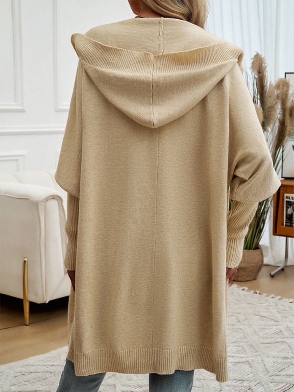 Hooded Oversized Knit Cardigan with Button Closure